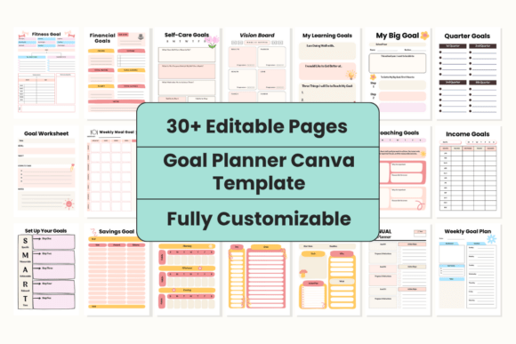 Download Editable Goal Planner Canva Template - Premium Bundle
